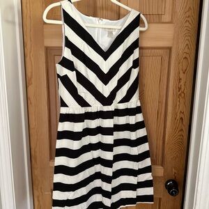 LOFT Black and White Striped Midi Dress